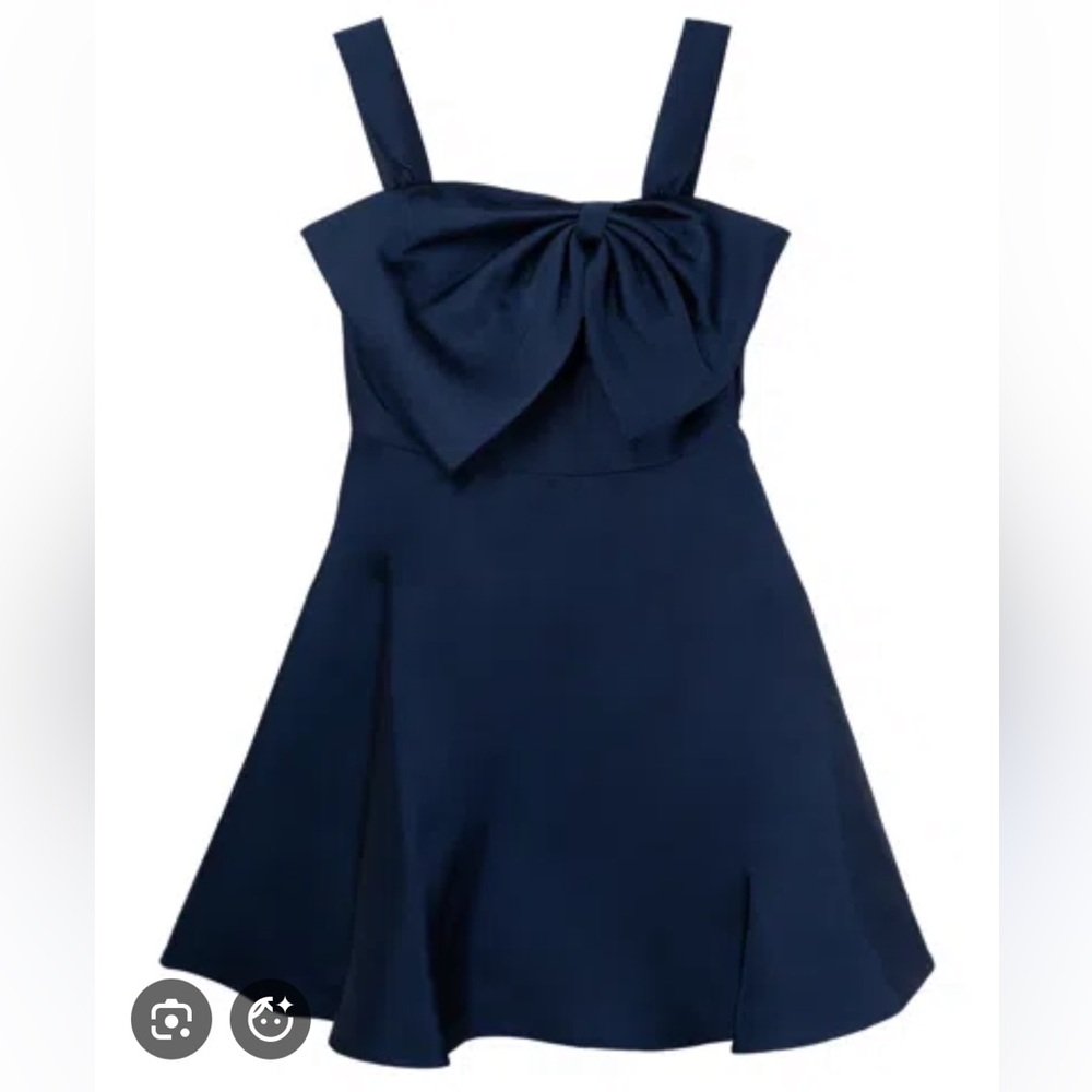 Rare Editions Navy Bow-Accent Formal Dress